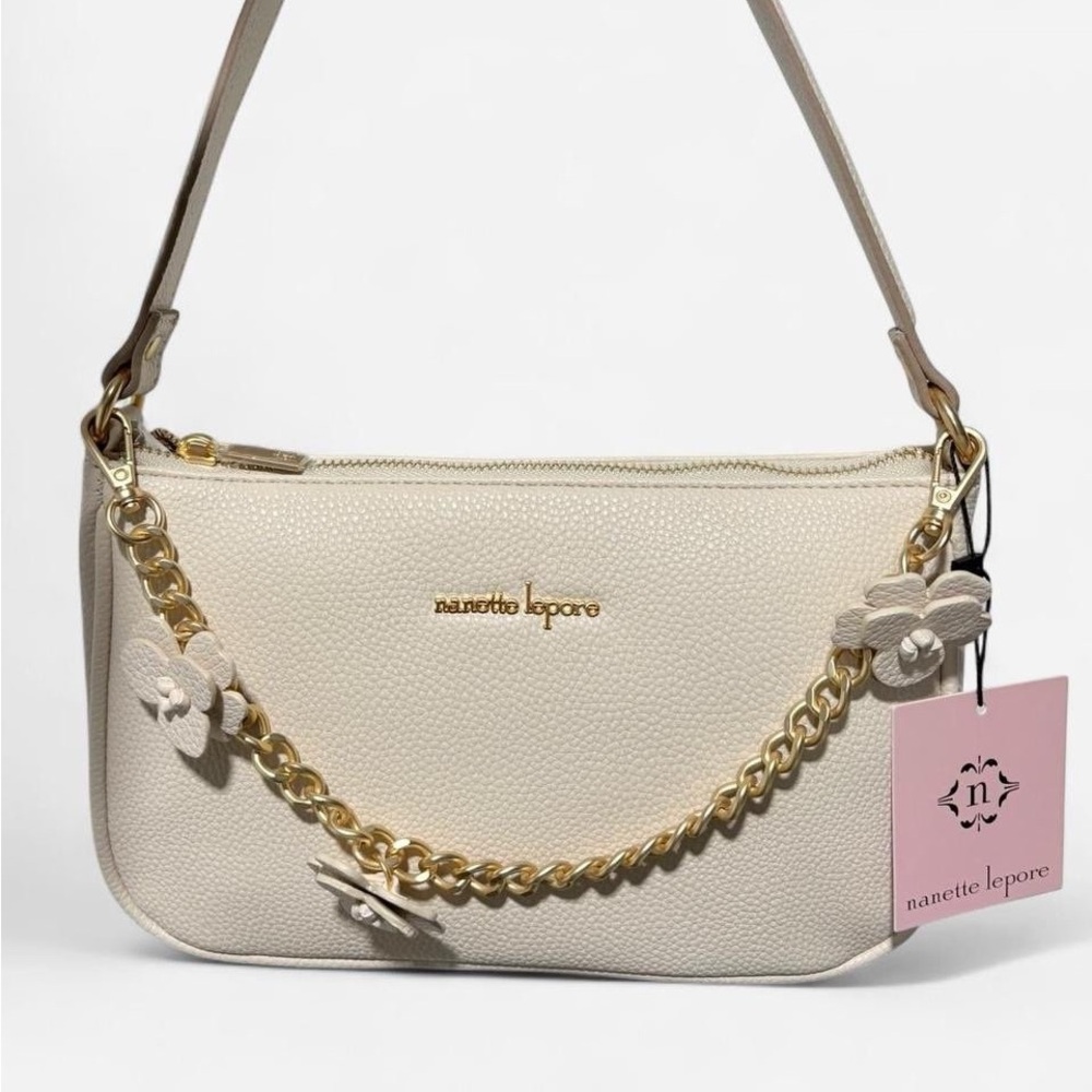 Nanette Lepore Cream Shoulder Bag with Gold Chain